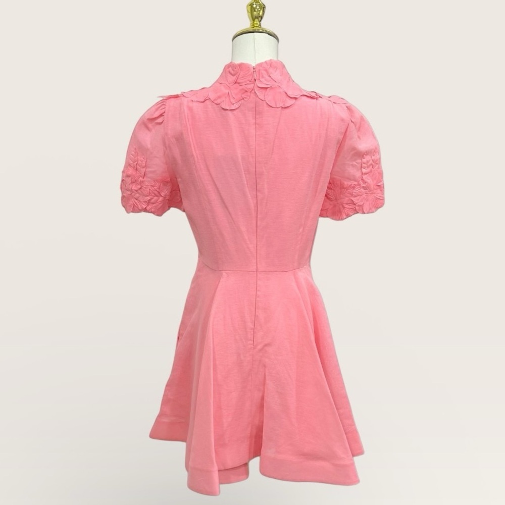 Antonio Melani Iris Linen Blend Floral Appliqué Mockneck Dress Taffy Pink NWT - Picture 8 of 16
